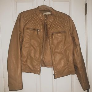Camel color faux leather jacket